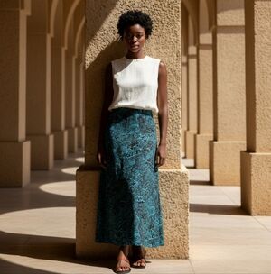 Chico's Black and Blue Patterned Maxi Skirt